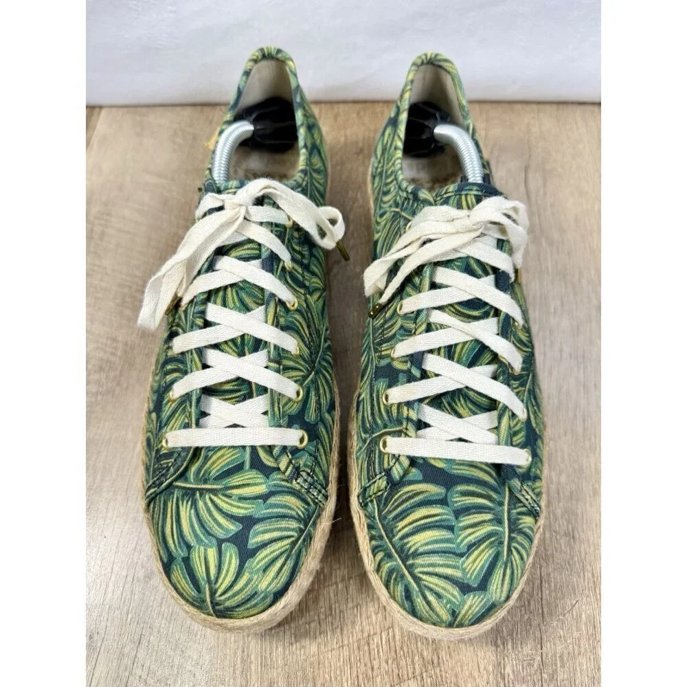 Keds Rifle Paper Shoes Womens 9.5 Espadrille Sneakers Green Tan Leaves WF58366M